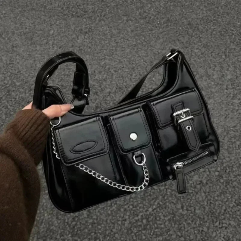 Small Niche Designer Cool And Handsome Motorcycle Multi Pocket Black Versatile Commuting Single Shoulder Diagonal Cross Bag