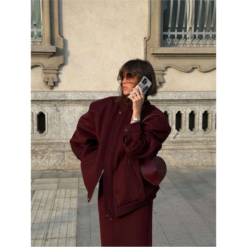 Round Neck Zipper Jersey Loose Casual Commute Woolen Baseball Uniform Pilot Jacket Top Autumn Winter New Women's Coat