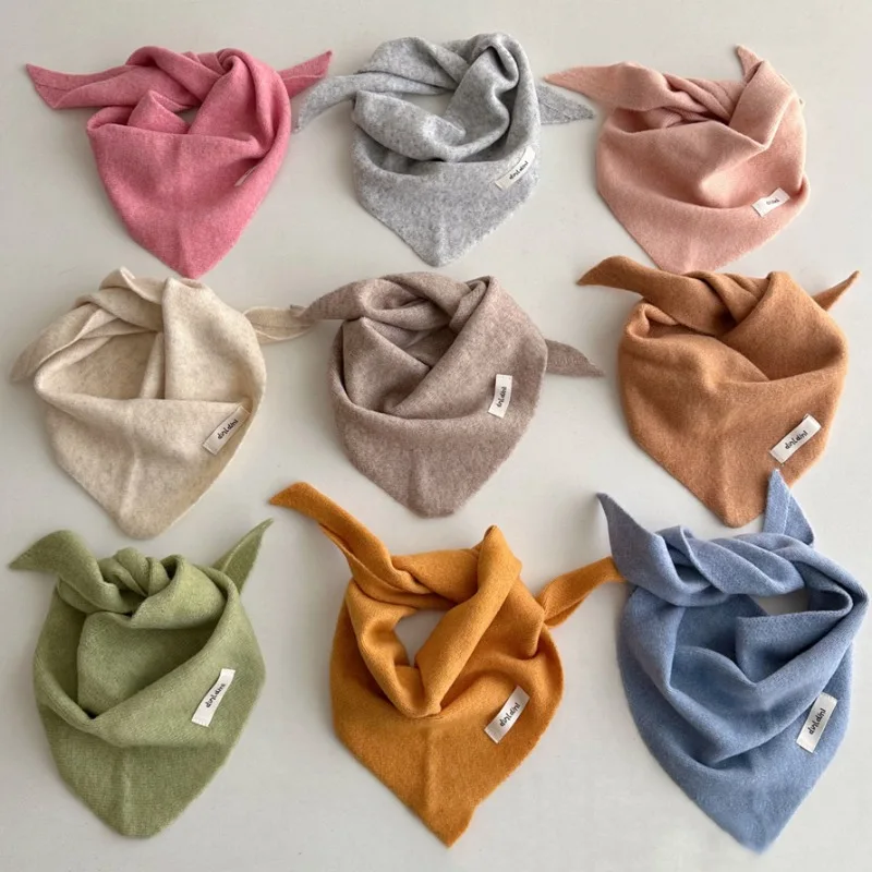 Winter Children's Triangle Scarf Wool Solid Scarf Baby Girls Soft Shawl Kids Collar Warm Neckerchief Boys Drool Saliva Towels