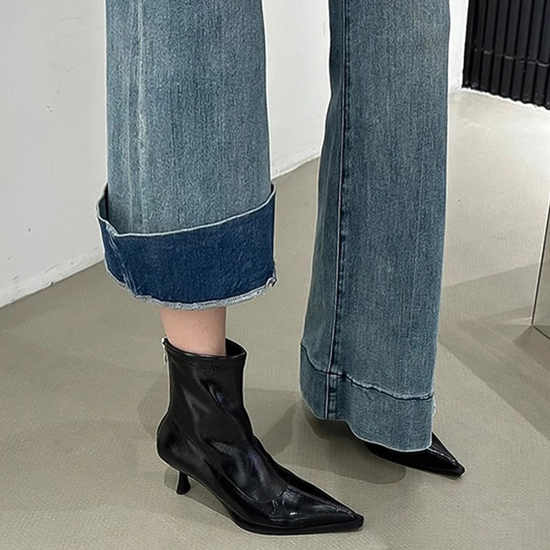 Spring Autumn Women Ankle Boots Fashion Pointed Toe Thin High Heel Ladies Dancing Party Stripper Shoes