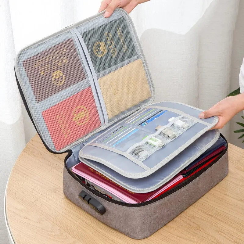Storage Large Capacity Multi-layer Document Tickets Certificate Passport File With Lock Organizer Case Home Travel Briefcase