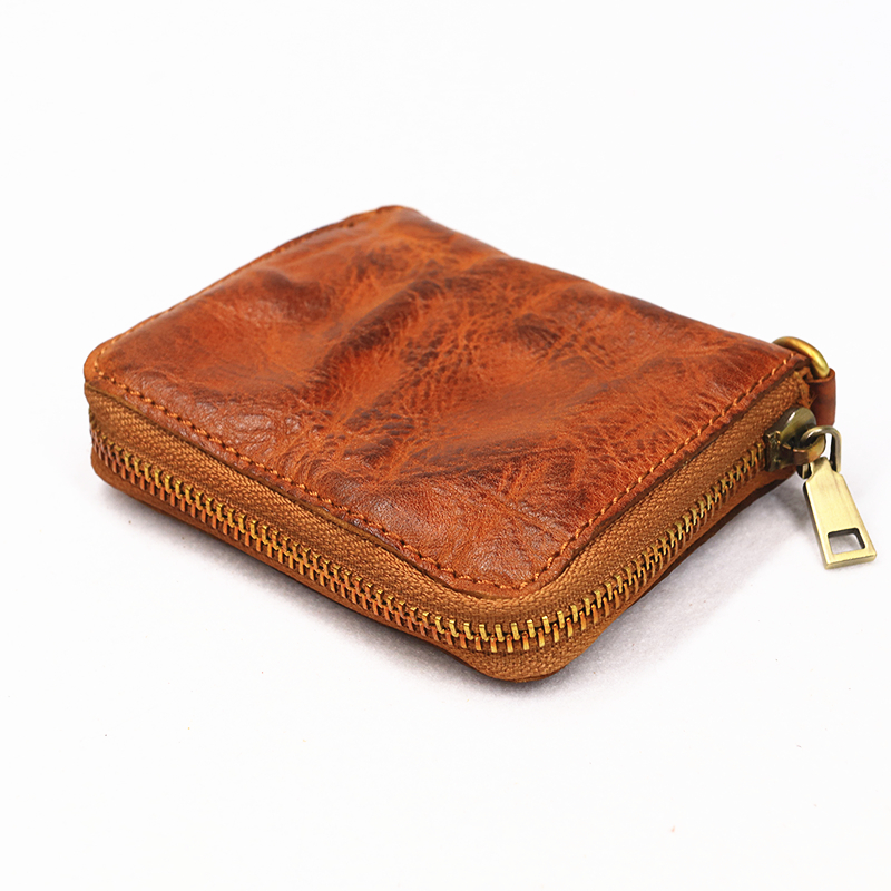 Genuine Leather Wallet For Women Men Vintage Handmade Short Small Bifold Zipper Men's Purse Credit Card Holder With Coin Pocket