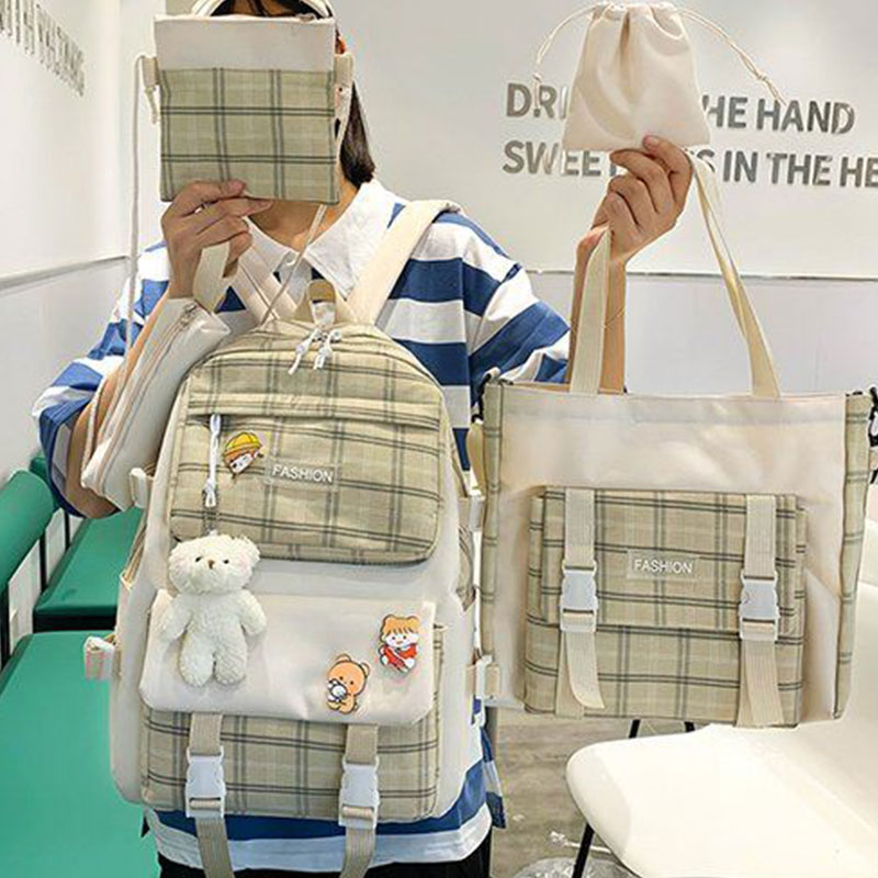 2023 New 5pcs Sets High School Backpack Kawaii Bookbag Laptop Bag For Girls Cute Printed Student Bag Travel Backpack mochilas