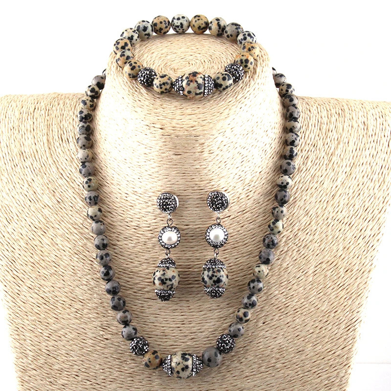 Free delivery fashionable Bohemian jewelry set natural stone chain bracelet handmade paved stone necklace bracelet 241031