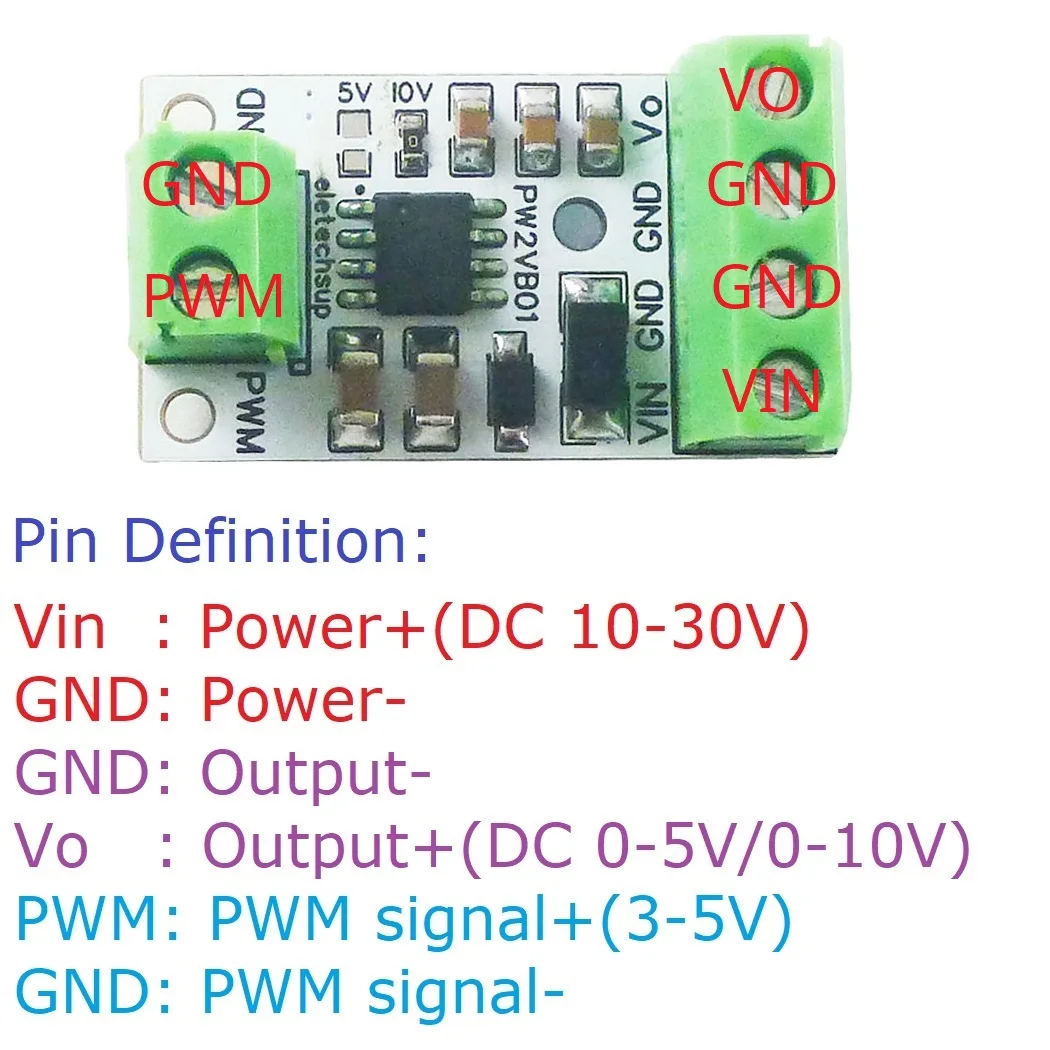 2PCS PW2VB01 PWM to DAC Converter Input Pulse Signal Output 0-5V/0-10V Voltage Analog for Arduino UNO MEGA2560 PLC NodeMCU