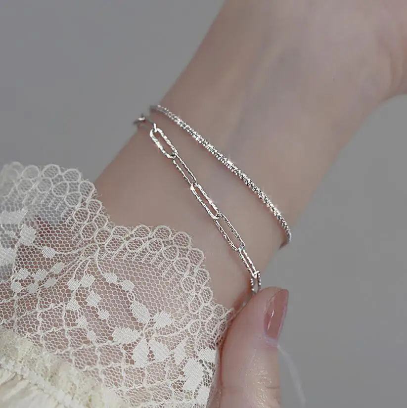 925 Sterling Silver Sparkling Chain Bracelet Female Ins Niche Design Luxury Exquisite Bracelet for Women Silver 925 Jewelry