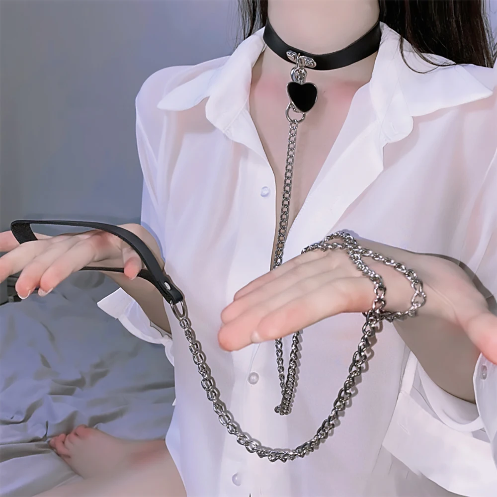 UYEE Punk Women Gothic Leash And Collar PU Leather Choker Necklace Chain Rope Cosplay Sexy Accessories Body Jewelry Aesthetic