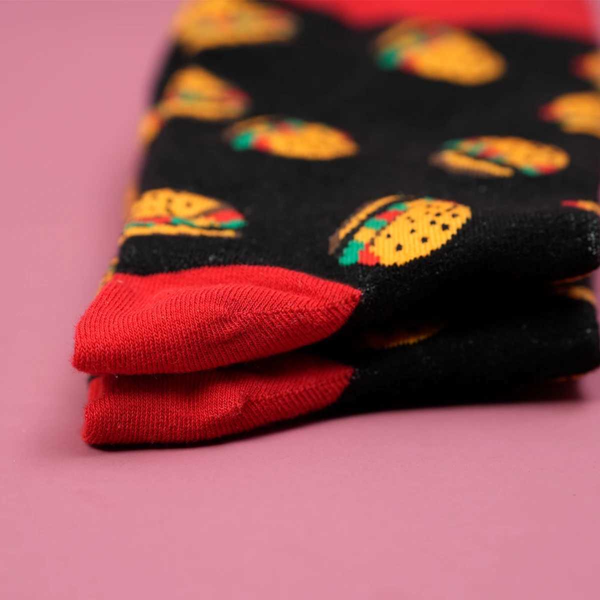 1 Pair Hamburger Printed Novelty Breathable Mid Tube Mens and Womens Suit In All Seasons For Daily LX241102