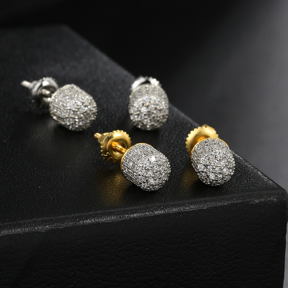 HipHop Half Round Thread Earrings for Women Micro Set AAA Zircon Party Banquet Women's Jewelry