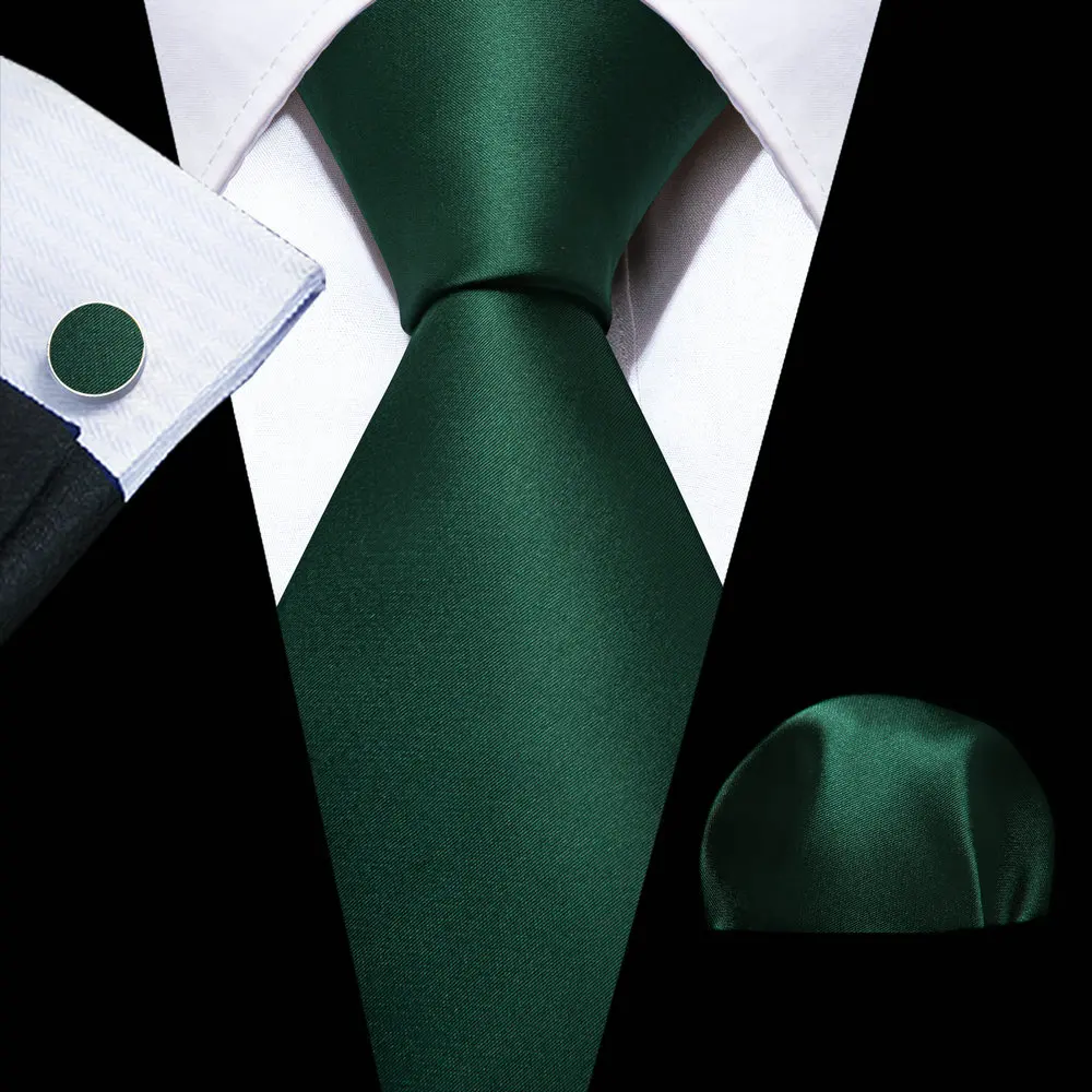 Dark Green Silk Solid Men Ties With Pocket Square Cufflinks Set Elegant Woven High Quality Suit Necktie Wedding Party Barry.Wang