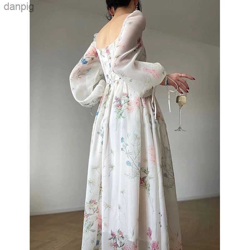 Urban Sexy Dresses 2023 Summer Korean Style Flower Evening Dress Chiffon Long Slave Beach Midi Fairy Dress Vestidos De Ocasion Formales Y240402