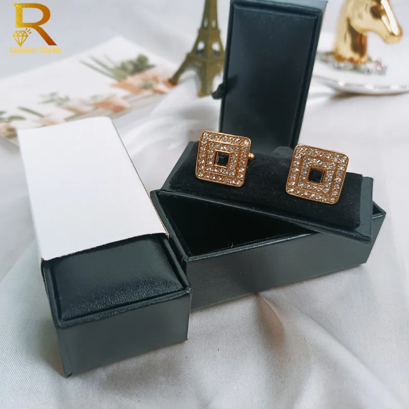 1pc Quality Mens Cufflinks Package Casket Black Leather Cufflinks Jewelry Storage Organizer Gift Box Case Holder