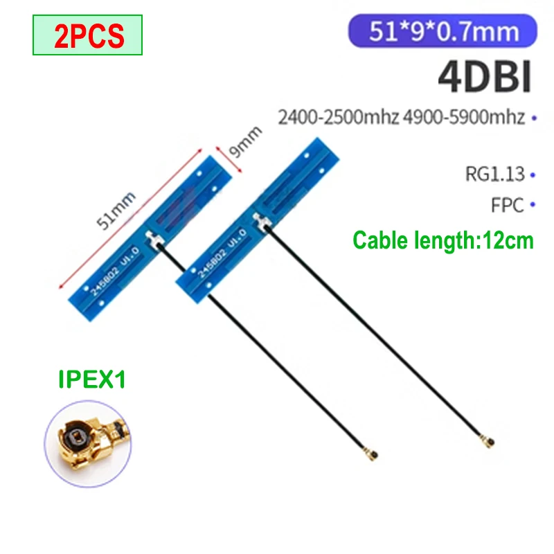 eoth 2pcs iot wifi Antenna 5.8 Ghz 2.4ghz Dual Band Built-in FPC soft board wifi Bluetooth PCB patch gain antenna ipex 1 4