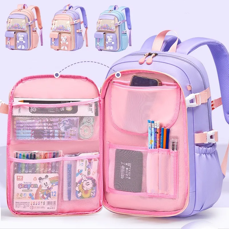 Elementary School Girls Schoolbag Kawaii Lightweight Children's Waterproof Backpack Colorful Large Capacity Schoolbag Mochilas