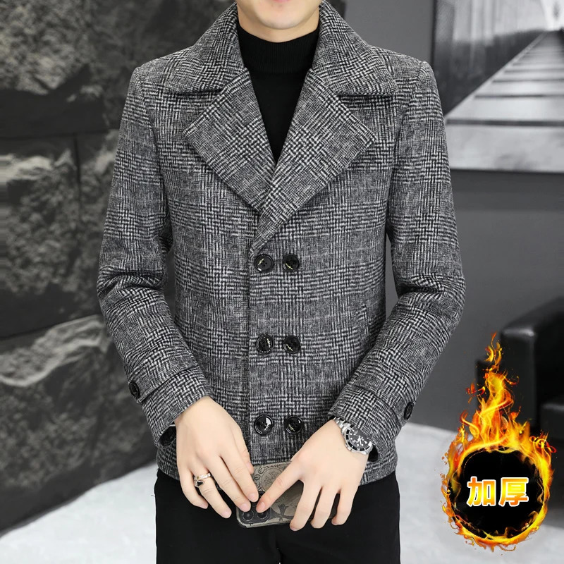 British style winter mens wool jacket double chest thick warm suit jacket casual business social trench coat M-4XL 241031