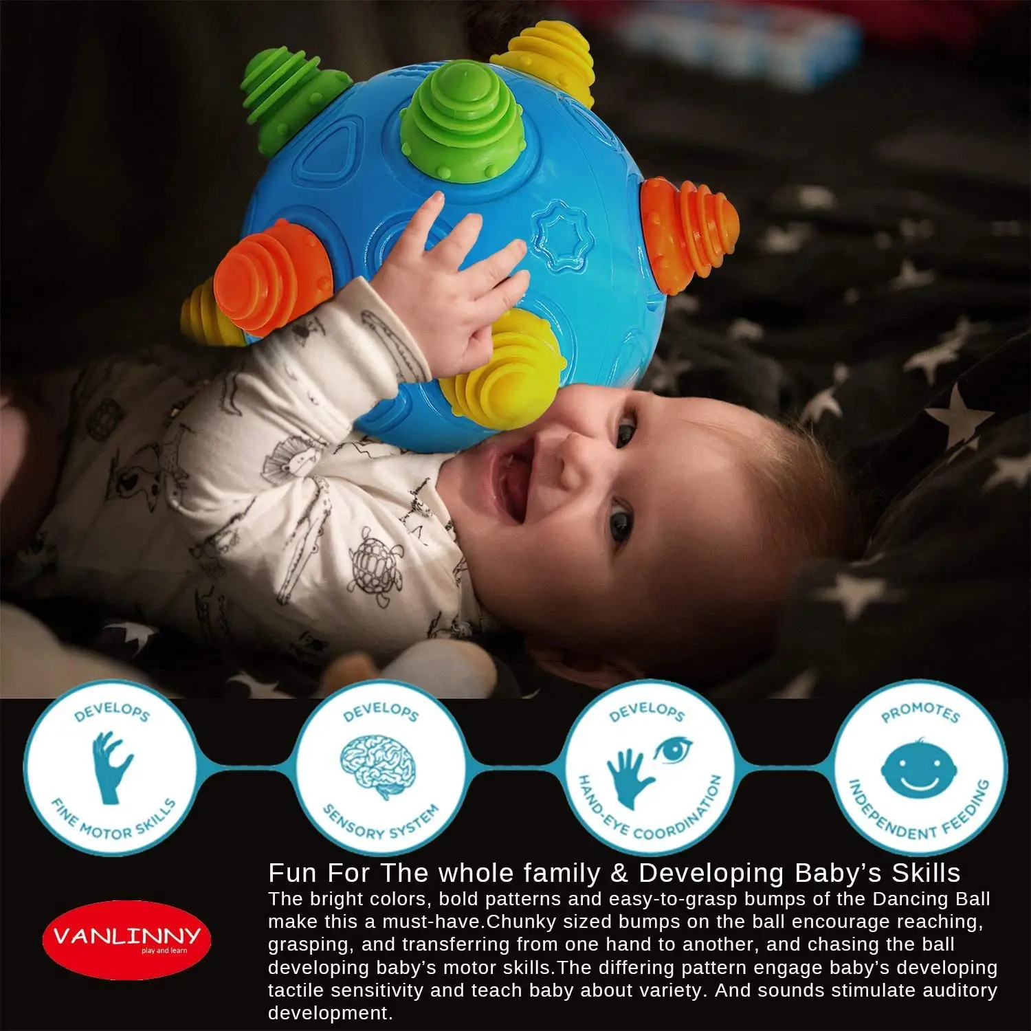 Baby Music Bouncing Ball Infant Crawling Tummy Time Toys Toddlers Bumble Dancing Ball Interactive Toy Educational Sensory Ball