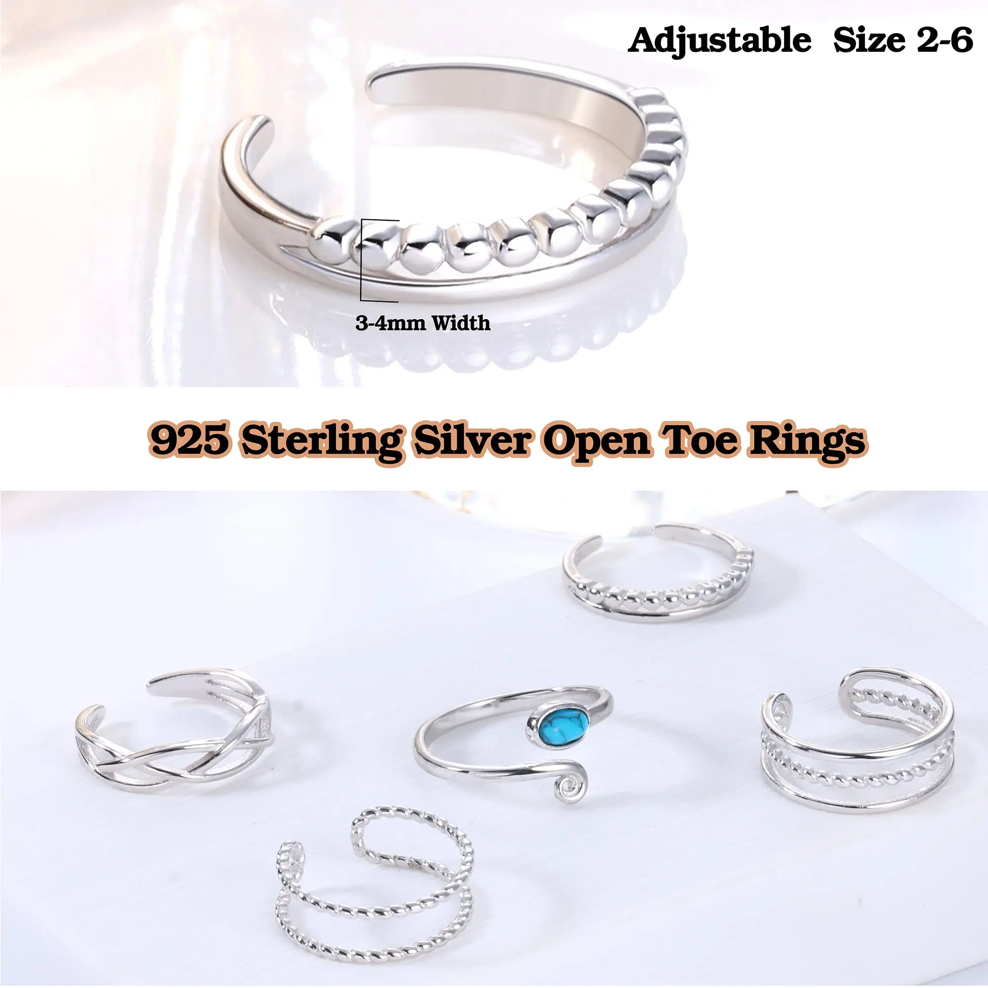 Fansilver 925 Sterling Silver Toe Rings for Women Adjustable Hypoallergenic Wrap Open Cuff Ring Knot Vintage Band Rings for Girl
