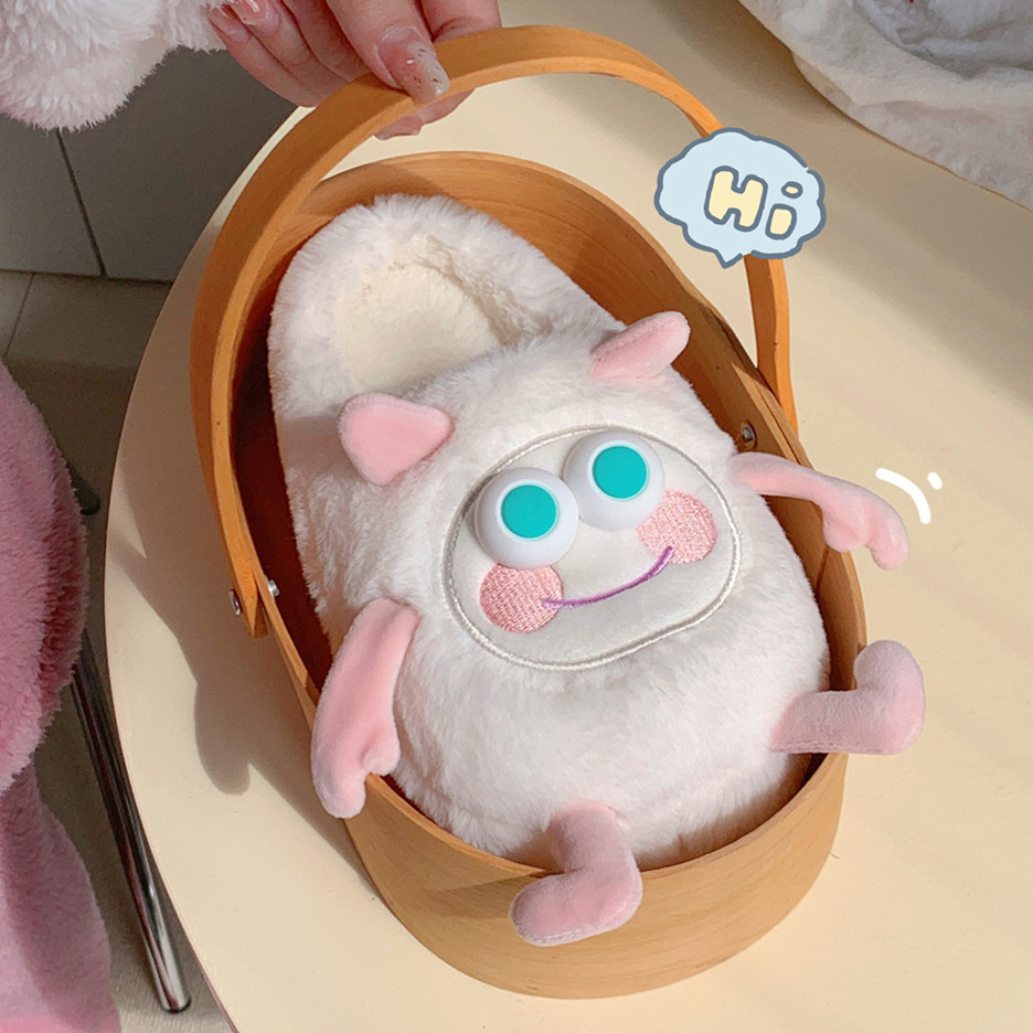 Personality Fun Plush Monster slipper for Women Girls Ladies Fall Winter Warm fur slide Furry plush mule Luxury women's shoes Flat slipper slide 