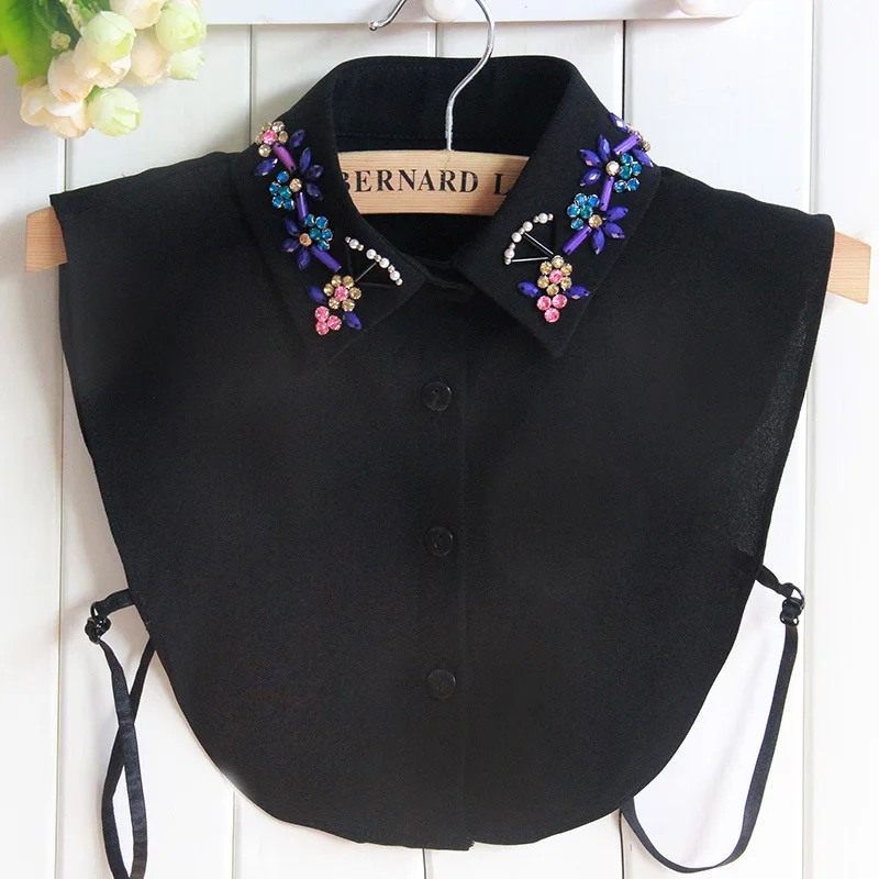 New Design Popular Rhinestone Floral Decorations Detachable Lapel Shirt Blouse Fake Collar For Ladies Women FS0421