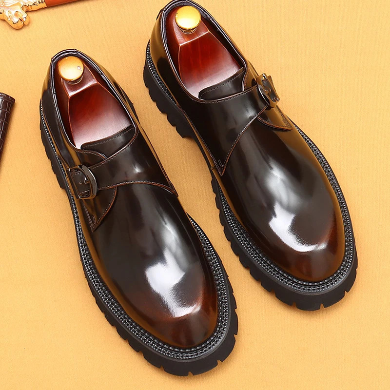 British casual leather shoes genuine leather formal business mens shoes thick shoes Oxford shoes patented leather derby shoes 241031