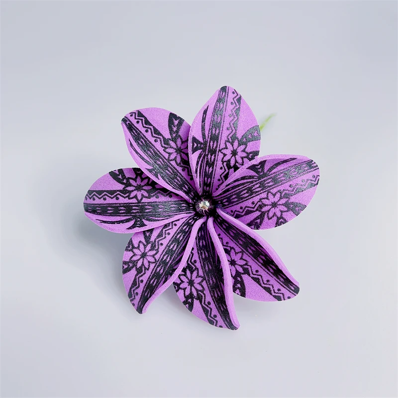 8PCS New Design 9CM Foam Print Tiare Flower Hair Stems With Pearl for Women Tropical Island Hawaiian Polynesian Party Hair Clip