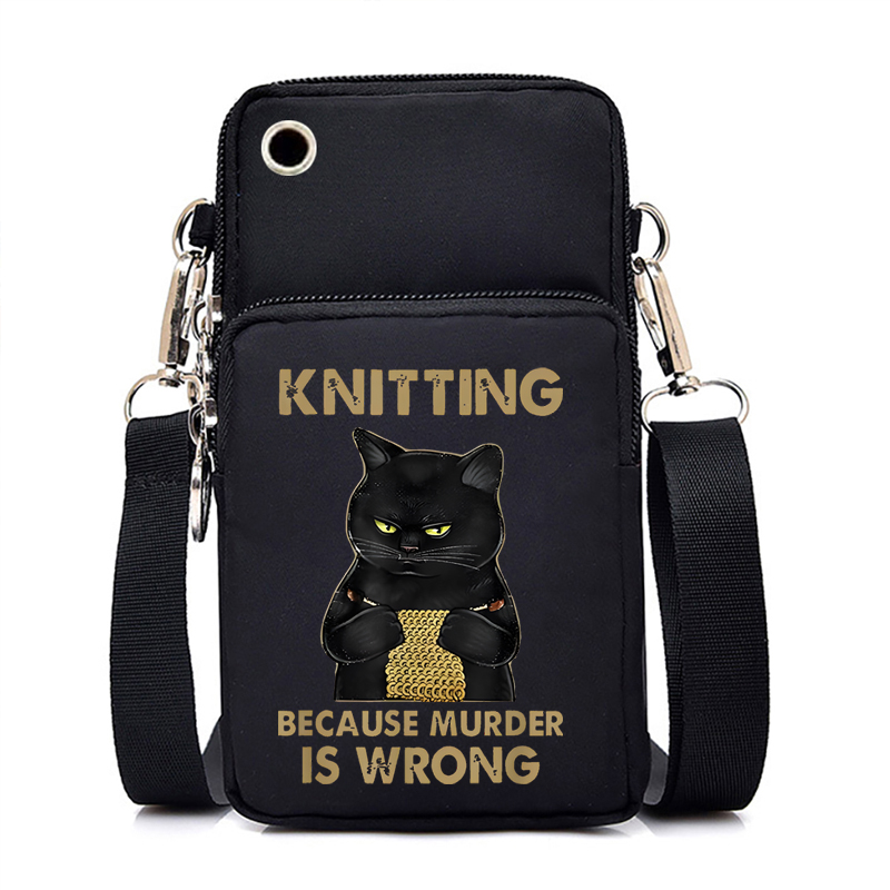 Black Cat Bag Women Men Mobile Phone Bag Crossbody Universal Xiaomi/huawei/iphone Ect Black Cat Purse Wristlet Shoulder Bag