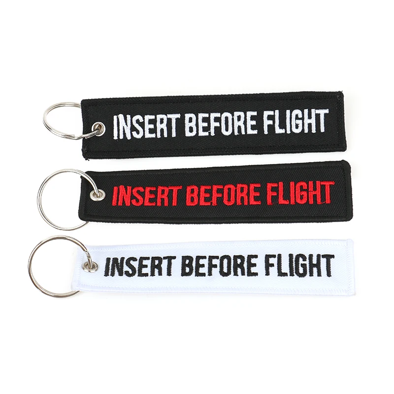 1pcs Car Key Ring Key Fobs Chaveiro INSERT BEFORE FLIGHT Keychain Jewelry Popular Llaver Motorcycle Key Tag OEM Red Embroidery