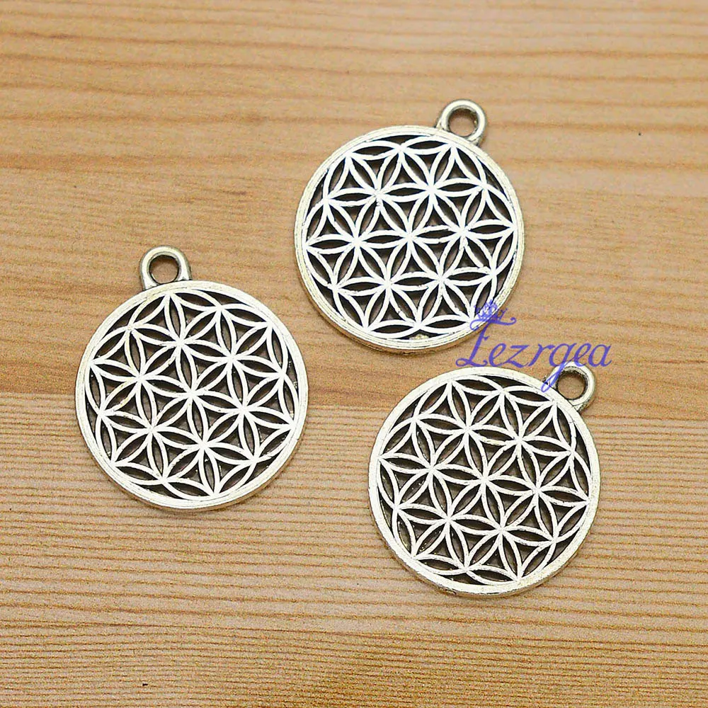 Antique Silver Plated Flower Of Life Charms Geometric Patterns Pendants For Diy Jewelry Making Findings Supplies Accessories