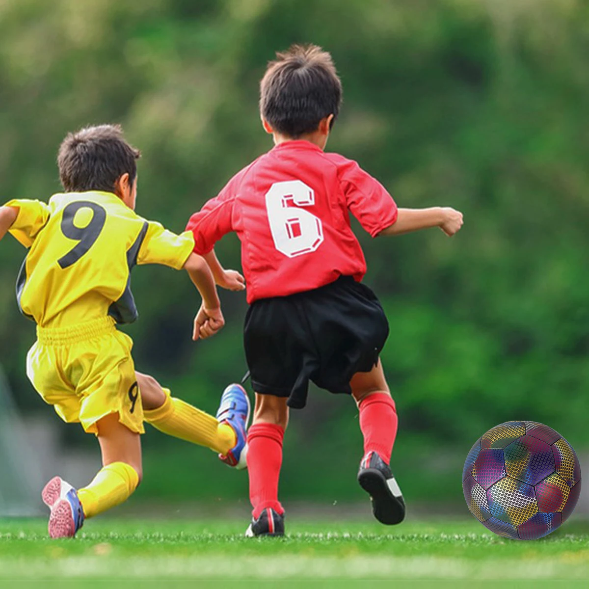Reflective Football Holographic Luminous Soccer Ball Night Outdoor Sports Glowing Standard Soccer Size 5 for Kids Adult Training
