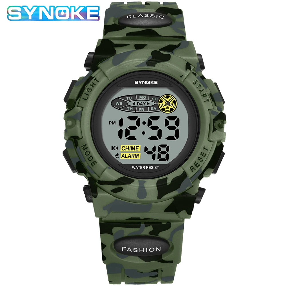 Camouflage Kids Watches Sport Children's Watch Waterproof Colorful Lights SYNOKE Brand Watch