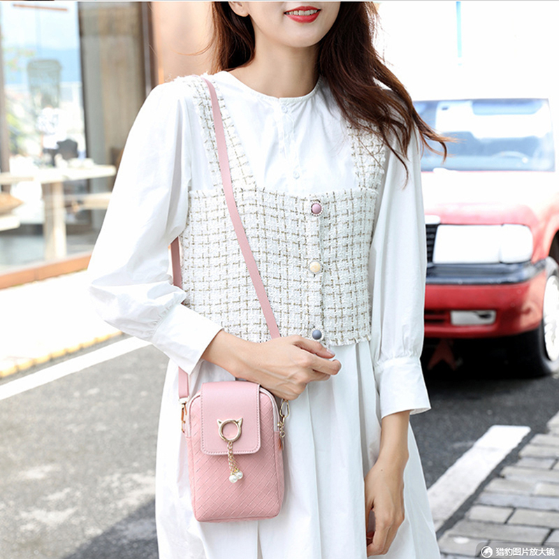 Leather Women Mini Cross-body Mobile Phone Shoulder Bag Woven Pearl Tassel Cover-style Female Bag Shoulder Diagonal Bag