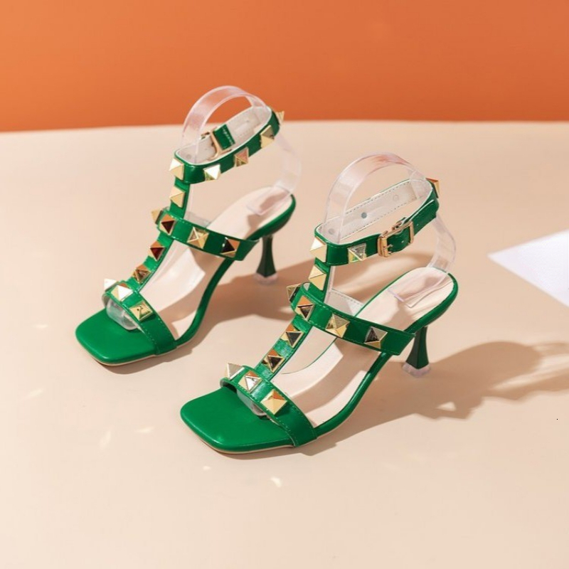 heels High Heels Rivet Women Pumps Party Female 2023 Pointed Toe Sandals Ladies Summer Footwear High-Heeled d9321