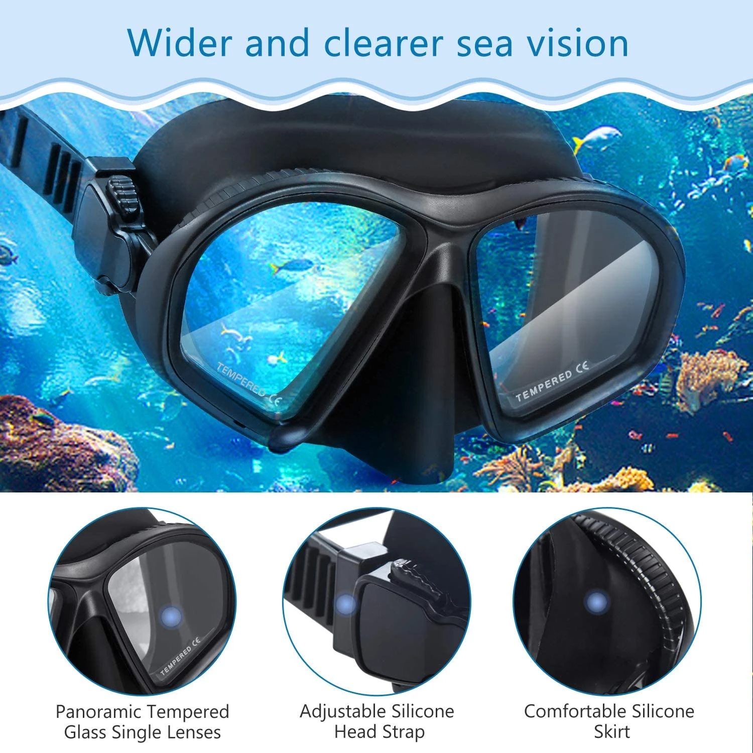 Mirror Lens Snorkeling Mask Professional Diving Set Anti-Fog Goggles Glasses Swimming Fishing Pool Equipment