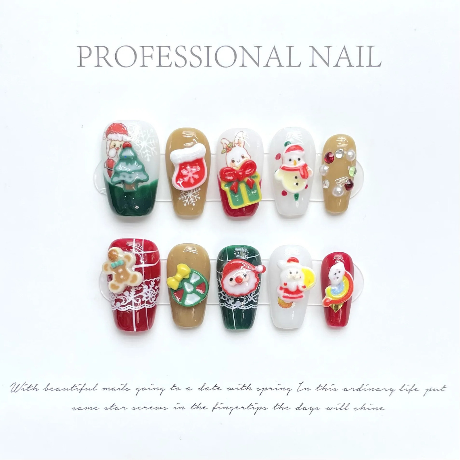 Short Christmas handmade nail pressing gift for girls high-end wearable fake nails snowman deer n ballet nail art 241031