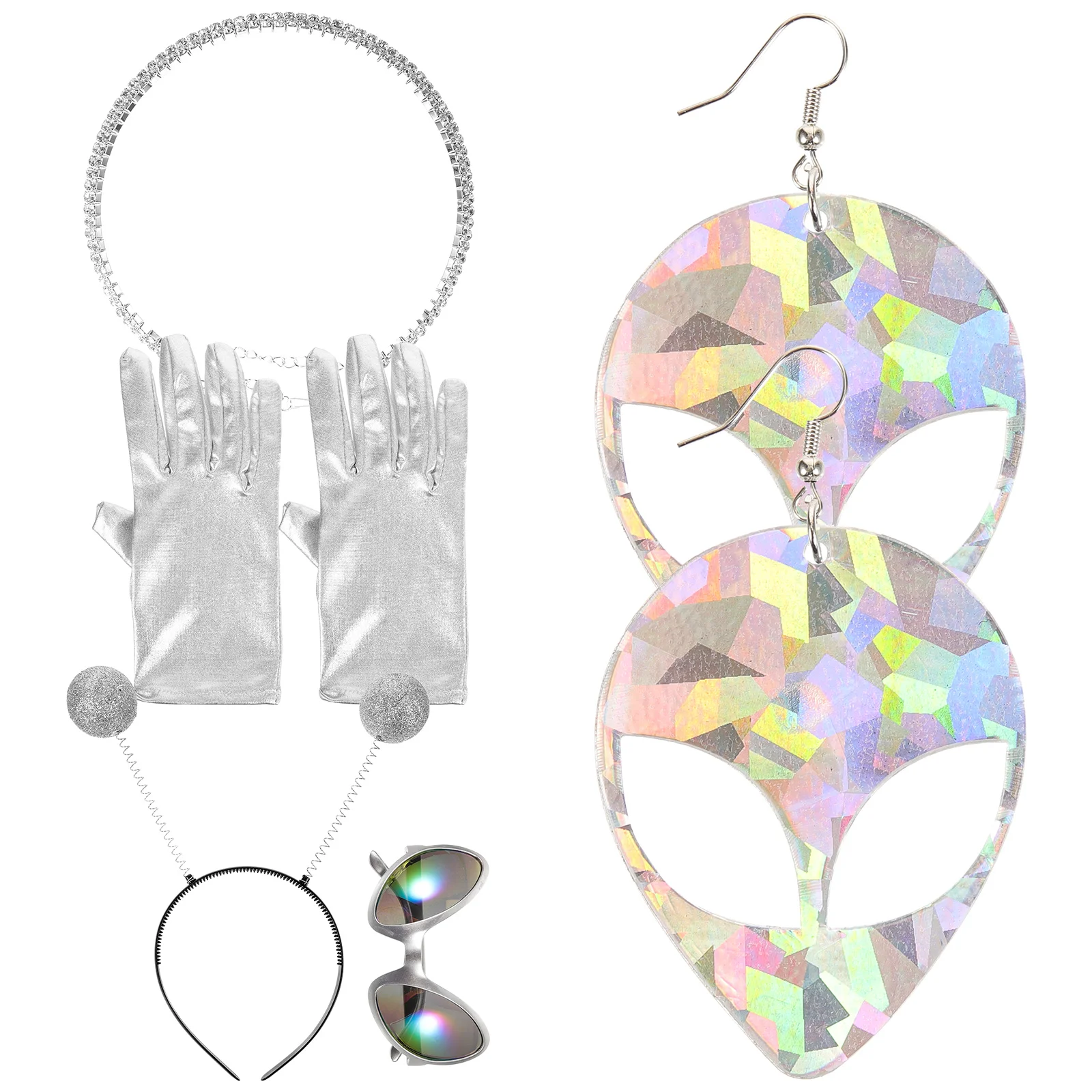 1 Set Funny Alien Antenna Headband Alien Glasses Earrings Necklace Gloves