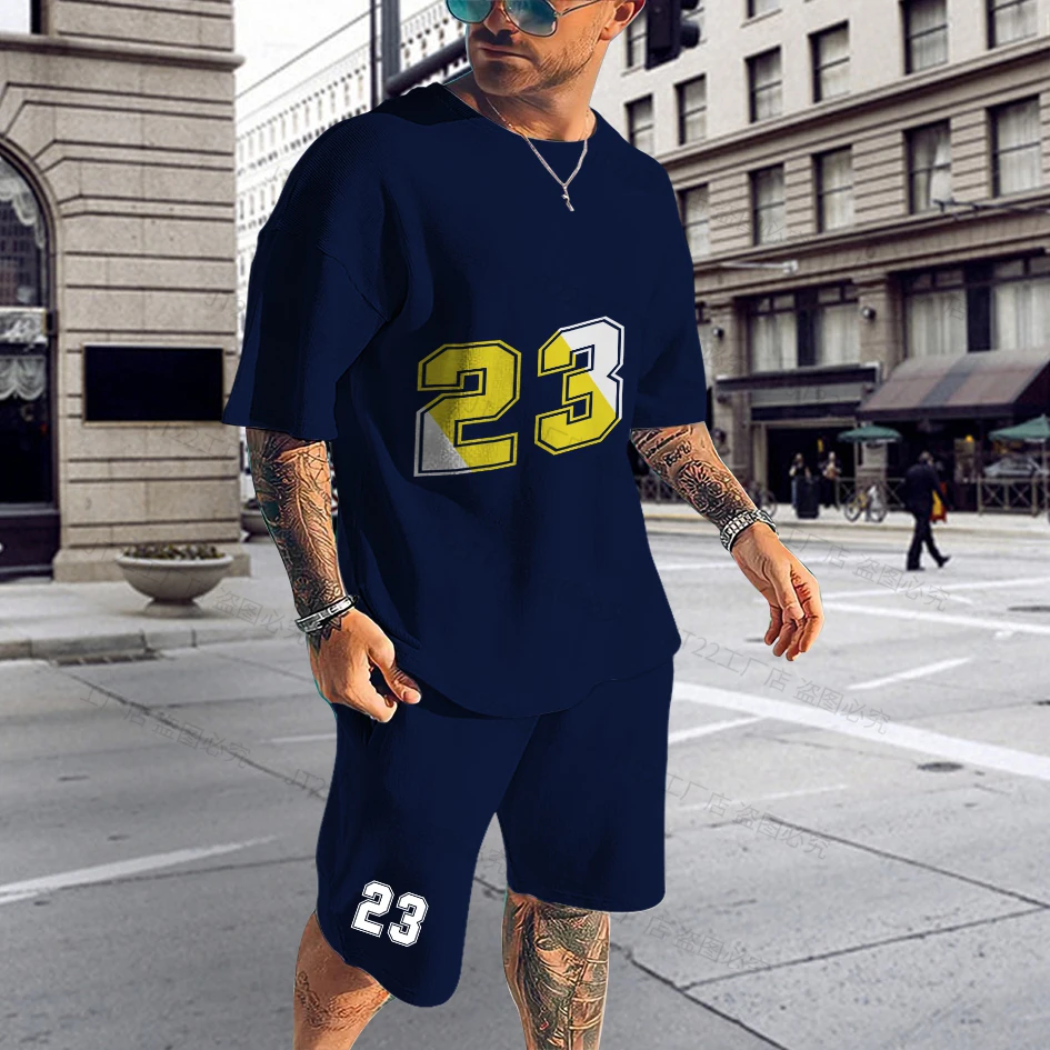 New Summer Basketball Clothes Soccer Tracksuit Men's T Shirt Set Short Sleeve Suit Shorts Sportswear Jogging Quality 2 Piece