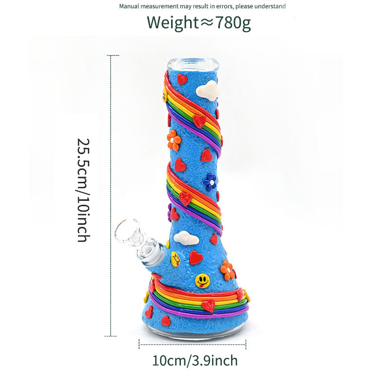 10in Polymer Clay Rainbow Glass Water Pipe,Glass Hookah,Glass Bong,Desktop Decoration,Handicraft Ornament For Festive Home Office Living Room,Smoking 