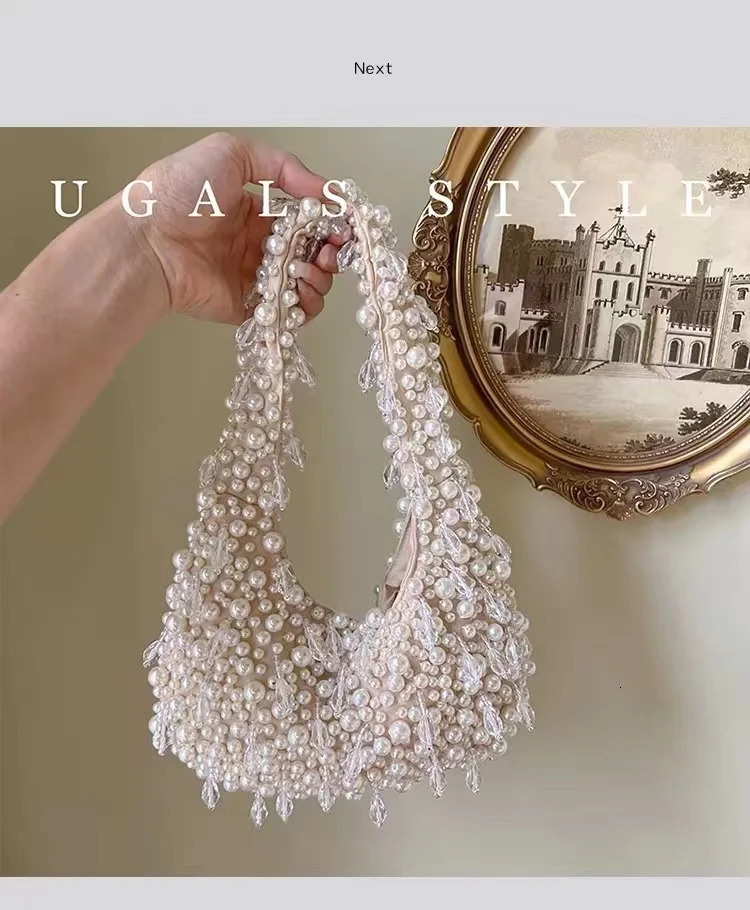 High quality pearl bead handmade womens handbag fashionable evening bag wedding party clutch wallet bead womens shoulder bag 241031