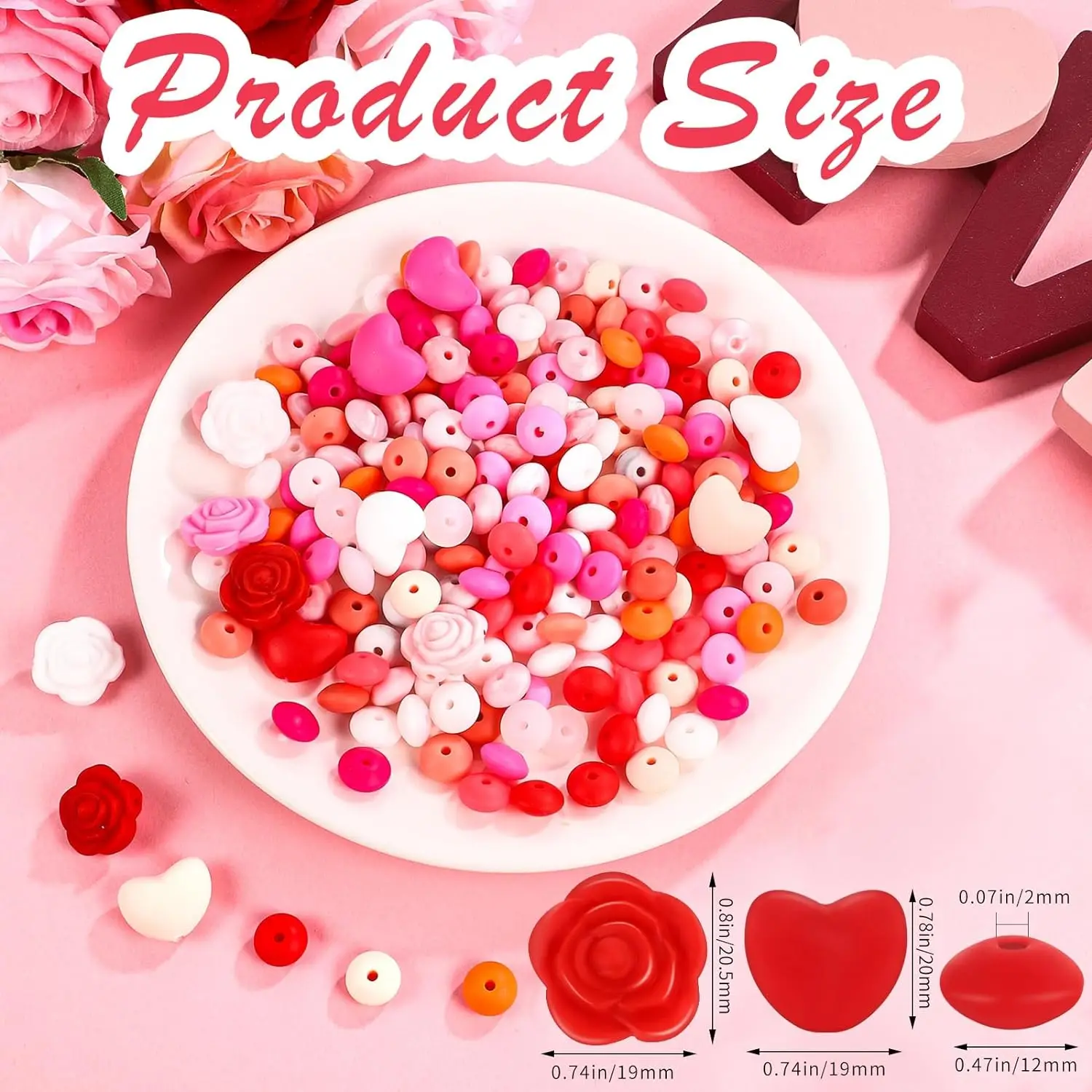 LOFCA Canned Silicone Bead Heart Shape 290pcs Charm Teether Baby Jewelry Nursing Oral Care Pacifier Holder Necklace Valentine