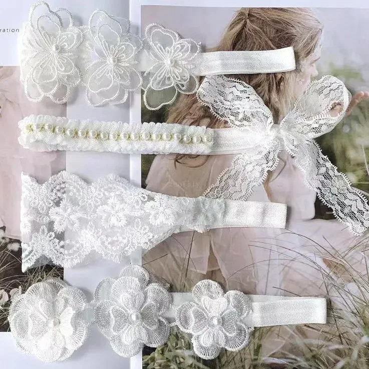 Kid White Lace Pearl Baby Headbands for Girl Cute Bowknot Hair Band Elastic Infant Turban Newborn Headwear Baby Hair Accessories