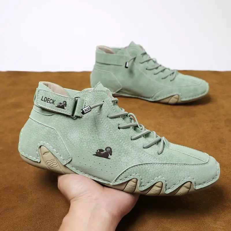 Sneakers Men Boots Lace-Up Casual Shoes for Men 2023 Spring High Outdoor Light Genuine Leather Soft Flat Boots Zapatillas Hombre
