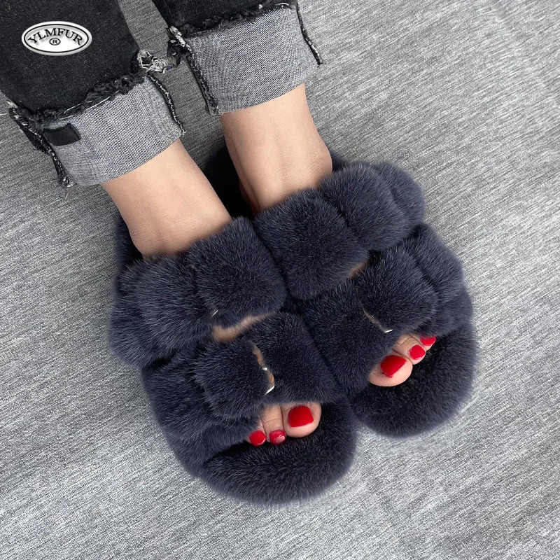 Summer womens slippers 100% mink fur womens slippers flat shoes soft and comfortable ious fur slippers sandals 241031