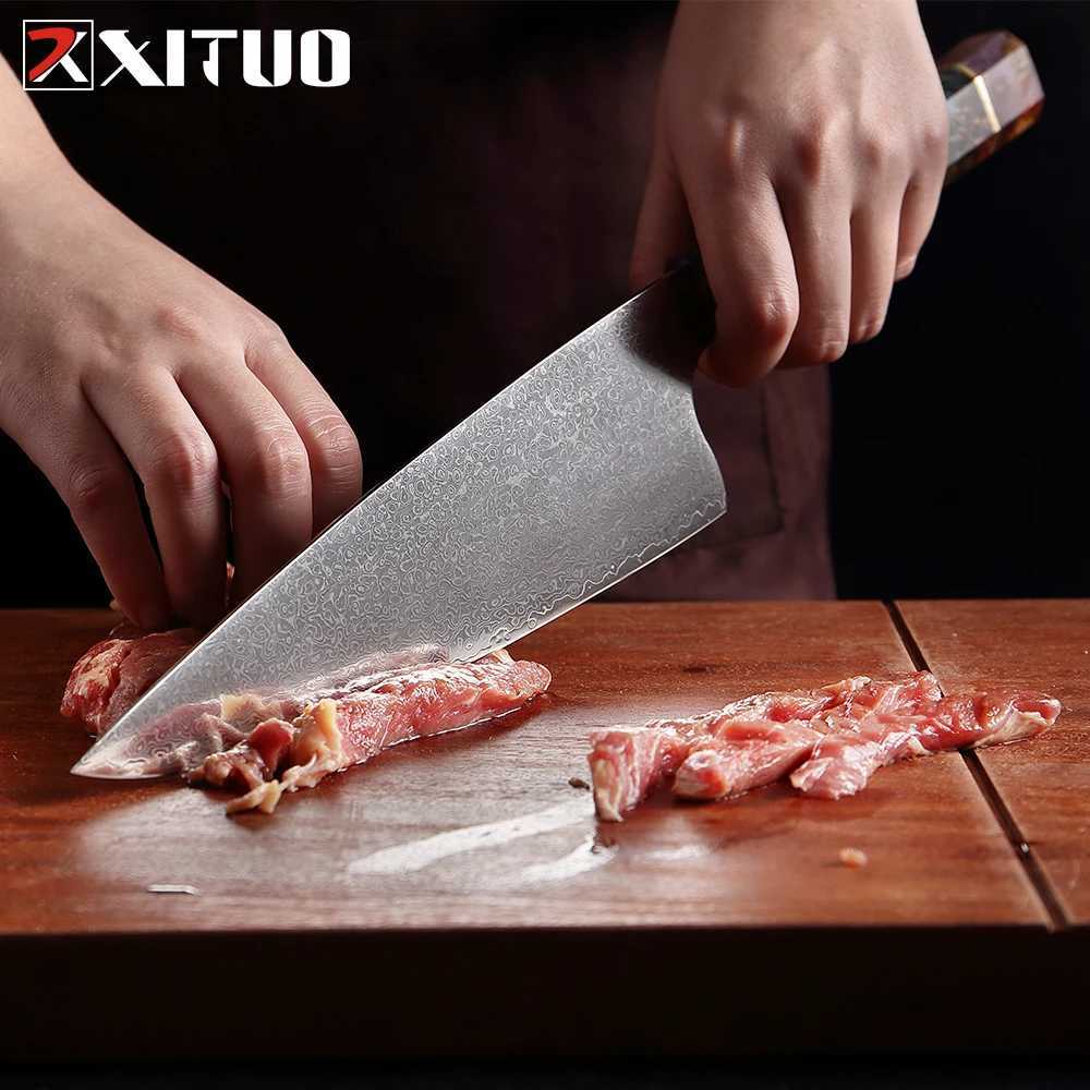 XITUO Damascus Kitchen Knife Set Chef Nakiri Knife 67 Layers Japanese Damascus Steel Chef Knife Sharp Blade Colorful Wood X241102