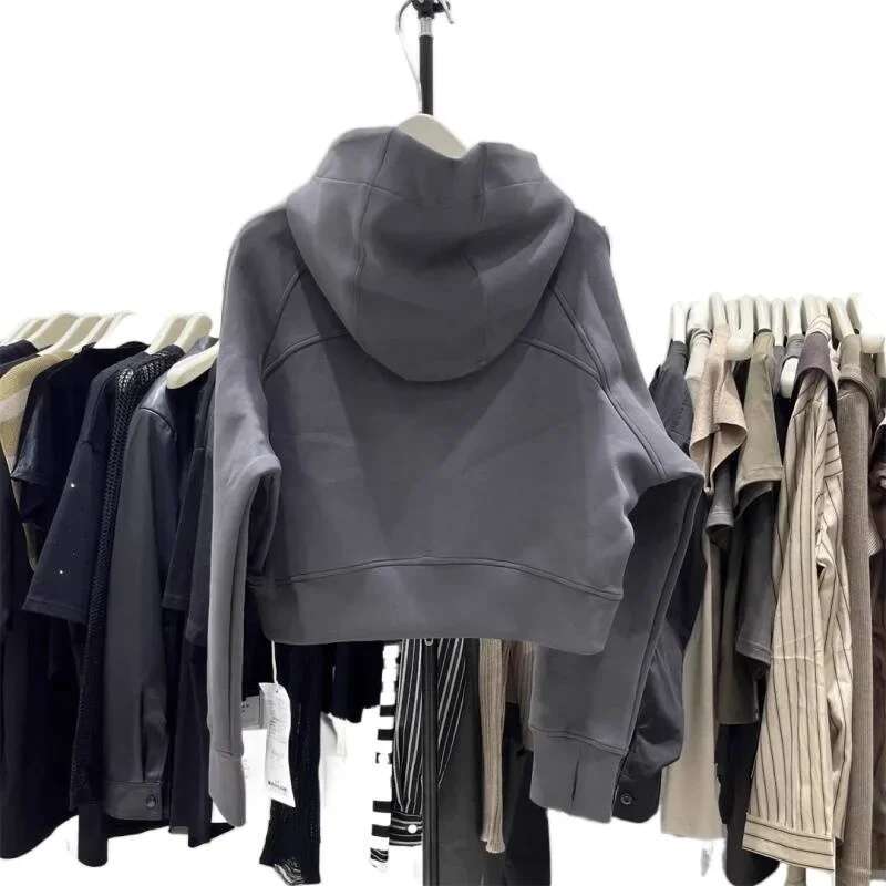 2024 Zipper Short Solid Color Sweatshirt New Korean Haruku Style Casual Versatile Loose Slim Hooded Jacket Women's Tops
