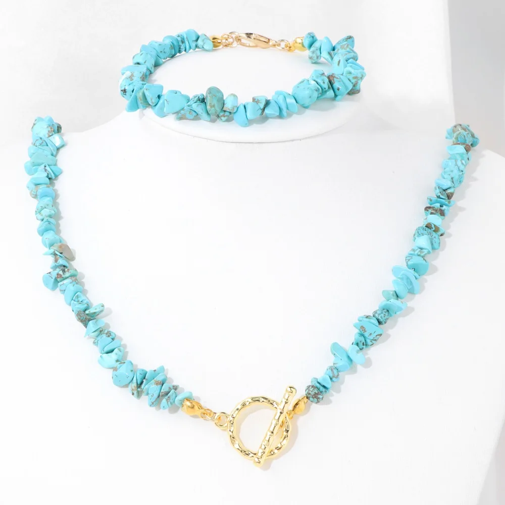 Bohemia Gravel Crystal Necklaces Bracelet Set Green Aventurine Gem Natural Semi-precious Stone Choker Jewelry For Women Men