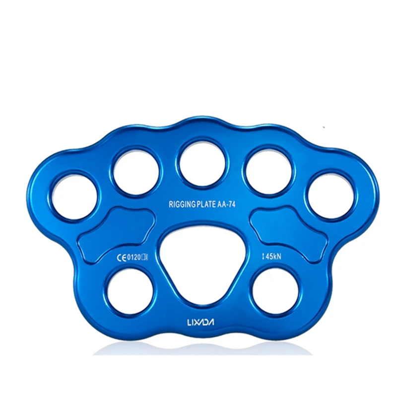 1 Piece 8 Holes Outdoor Paw Rigging Plate 45KN Rock Climbing Mountaineering Anchor Point Connector Gear Rigging Plate Blue