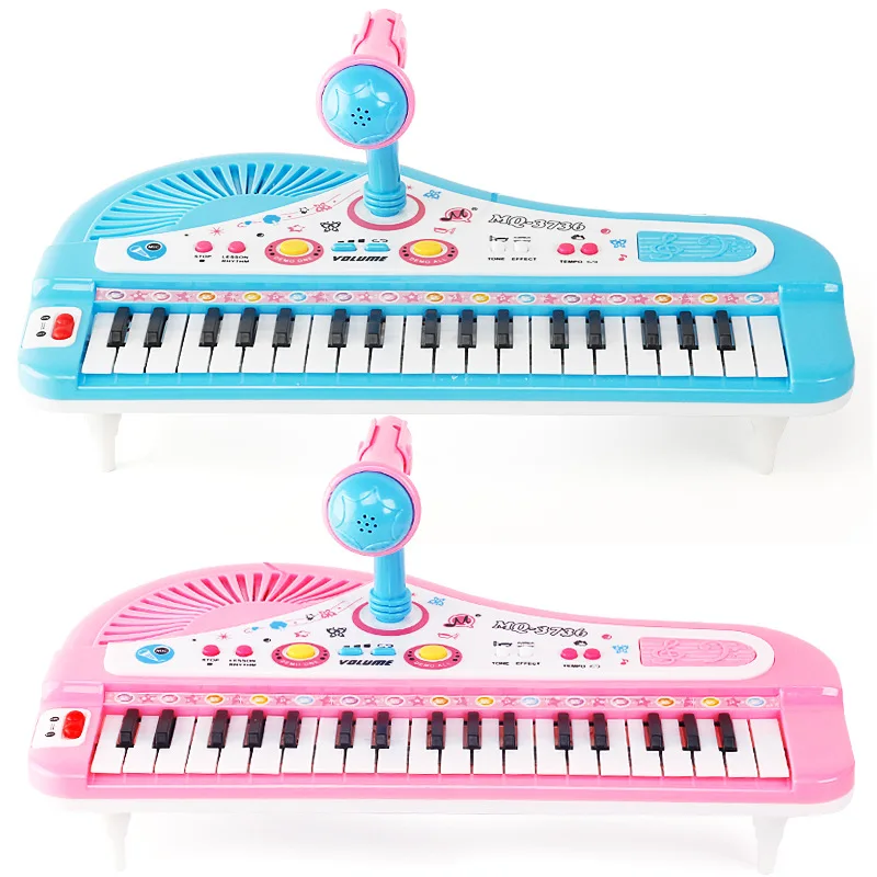 Kids Music Toy Piano Keyboard Toy 37 Keys Pink Electronic Musical Multifunctional Instruments with Microphone My First Pinao Toy