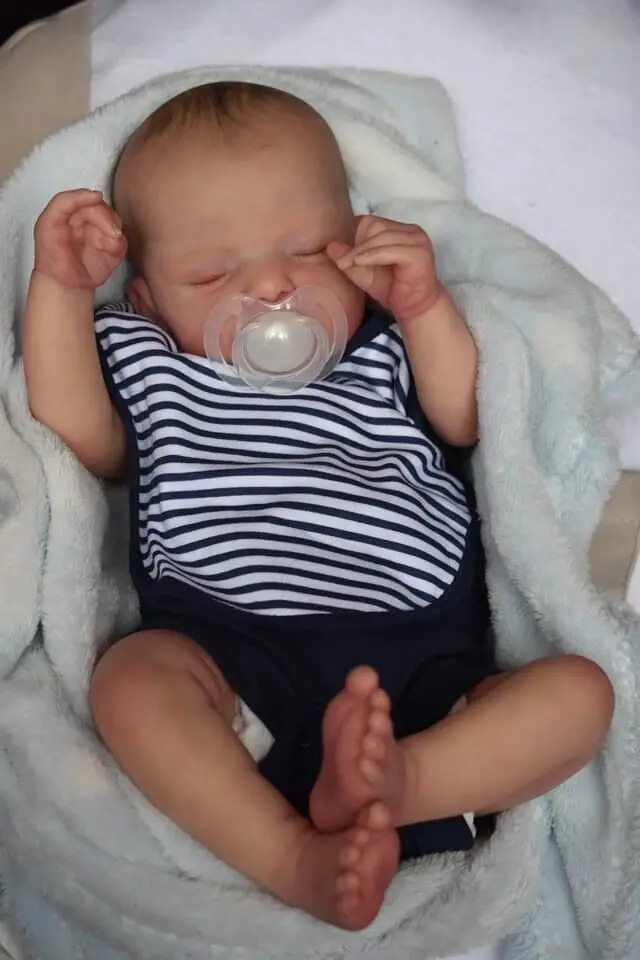 NPK 19inch Newborn Baby Doll Reborn Asleep Soft Cuddly Body Lifelike 3D Skin with Visible Veins High Quality Handmade Doll