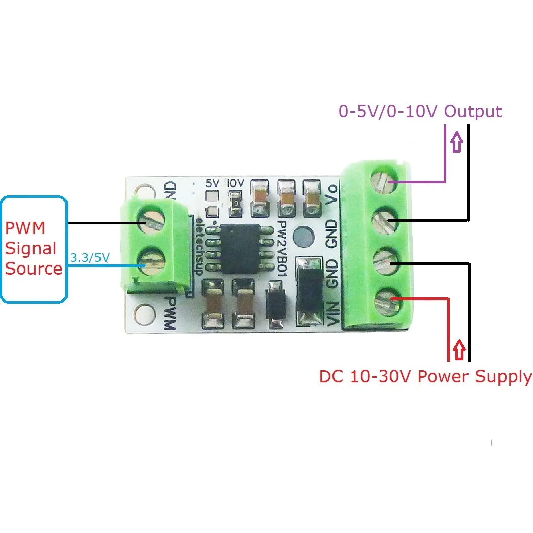 2PCS PW2VB01 PWM to DAC Converter Input Pulse Signal Output 0-5V/0-10V Voltage Analog for Arduino UNO MEGA2560 PLC NodeMCU