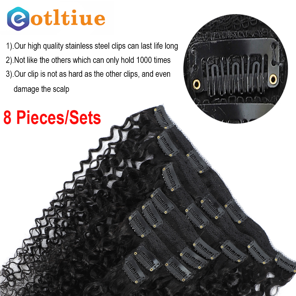 #4 Chocolate Brown Kinky Curly Clip Ins Human Hair Extensions 4C Full Head Brazilian Natural Black Color Hair 120G/Set For Women